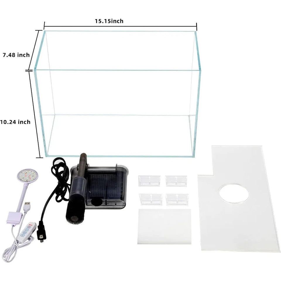 5-Gallon Glass Betta Fish Tank Starter Kit Including Filter, Lighting, and Lid