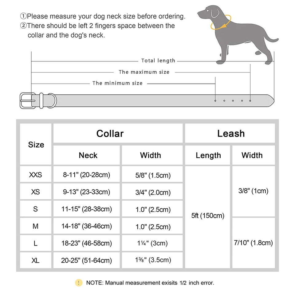 Personalized Dog Collar Leash Set Durable Genuine Leather Dog Collars Engraved Pet ID Necklace With Lead For Small Large Dogs