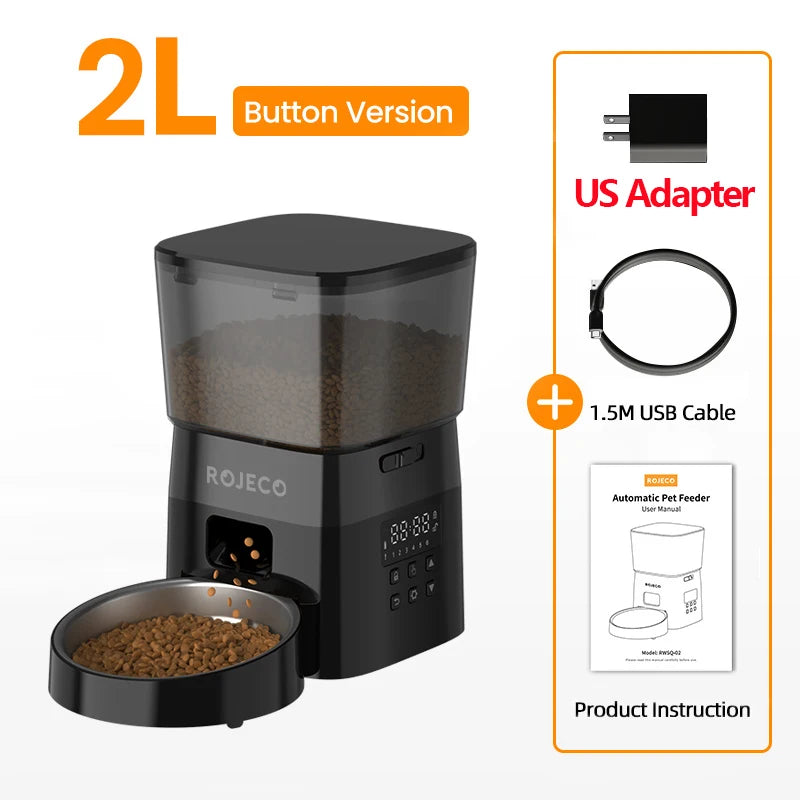 ROJECO Automatic Cat Feeder Pet Smart Cat Food Kibble Dispenser Button Version Smart Control Auto Feeder For Cat Dog Accessories