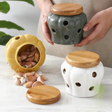 Kitchen Ventilation Storage Tank Pumpkin Jar Hollow Out Ceramic Storage Tank Garlic Ginger Dried Chili Pepper Storage  Jars