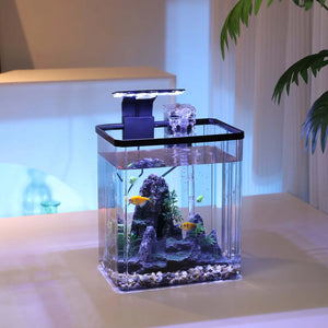 1 Set Mini Fish Tank Ultra White Living Room Desktop Filter Oxygen Generator Aquarium Starter Kit Home Decoration Landscaping