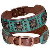 2inch Wide Luxury Genuine Leather Dog Collar Cool Spikes Dog Collars Durable Metal Rivet Collars for Pitbull German Shepherd