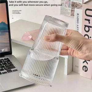 600ML Stripe Glass Coffee Cup with Straw Lid For Milk Tea Juice Breakfast Mugs Drinkware Travel Drinking Water Bottle Home Bar