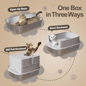 Extra Large Stainless Steel Covered Cat Litter Box for Large Cats