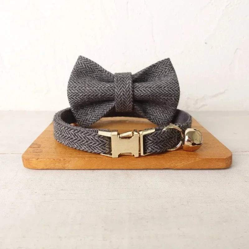 Personalized Name Dog & Cat Collar - Premium Bow Tie Free Engraving ID Name Tag Thick Suit Fiber Material Pets Accessory Collar