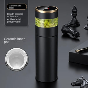 Tea Infuser Vacuum Flask Temperature LED Display 450ml Insulated Cup Stainless Steel Tumbler Thermos Bottle Travel Coffee Mug