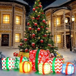 7 Pcs LED Inflatables Outdoor Decorations 6.6 Ft Inflatable Joy Santa Claus Large Blow up Decor for Xmas Party Yard Lawn Garden