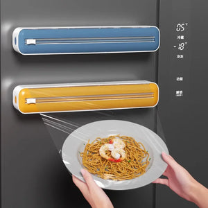 Practical Kitchen Tool Plastic Wrap Dispenser with Cutter, Adjustable Foil & Cling Film Storage Box Food Wrap Organizer