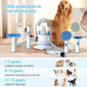 Pet Grooming Vacuum Kit 5-in-1 Pet Grooming Kit with 2.0L Dust Cup for Shedding Dogs/Cats, Low Noise Hair Remover