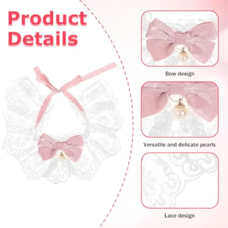 Cat Bow Collar Breakaway Kitten Collar with Cute Bow Tie Girl Cat Collars Cats Princess Costumes Pink Outfit for Kitty and Some
