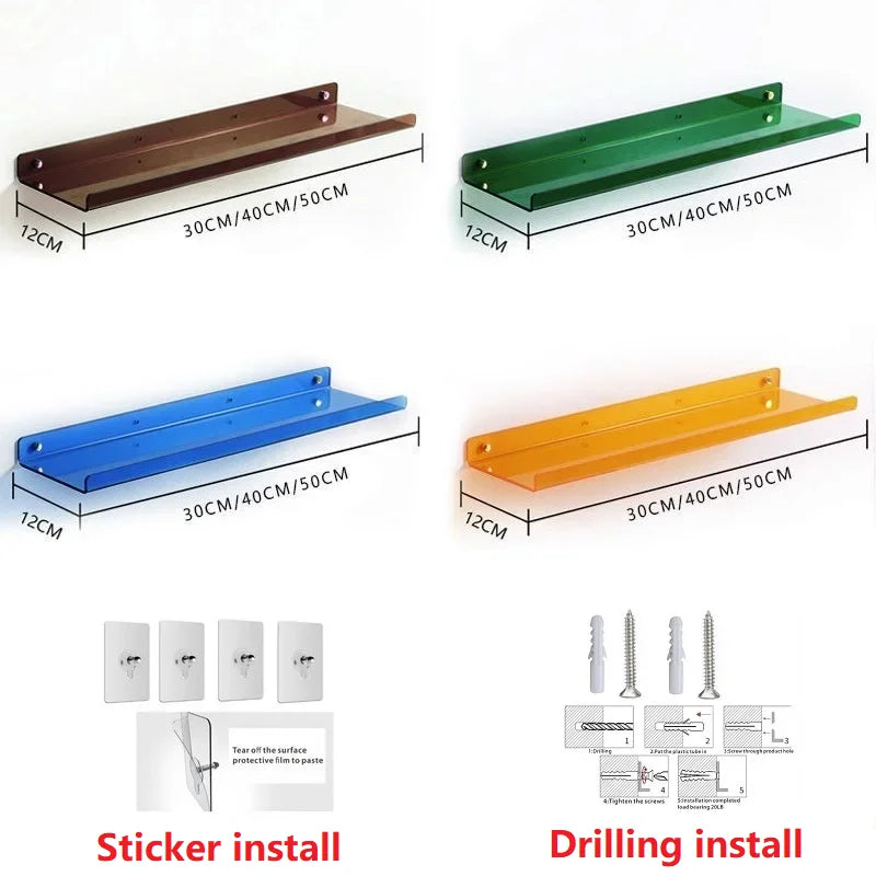 Acrylic Storage Rack Wall Panel No Need To Drill Holes, Bathroom, Bathroom, Kitchen Storage Rack, Organic Glass Strong Sticker