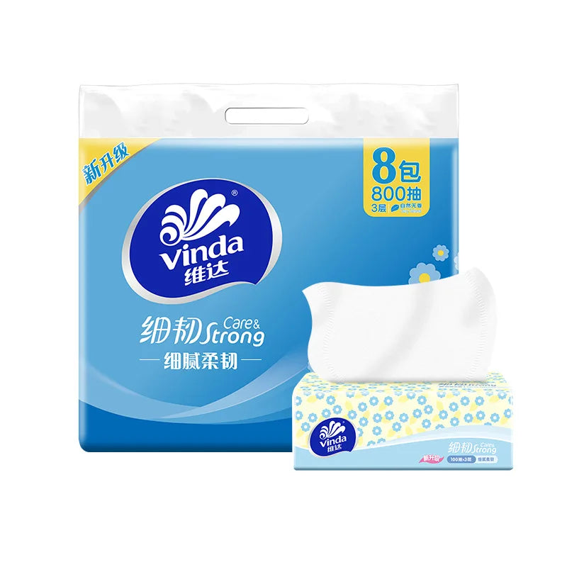 Vinda Fine And Tough Drawing Paper; 3 Layers Of 100 Draw 8 Packs Of Napkins; Toilet Paper Pull-out Tissue Affordable Packaging