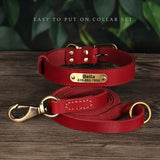 Personalized Dog Collar Leash Set Durable Genuine Leather Dog Collars Engraved Pet ID Necklace With Lead For Small Large Dogs
