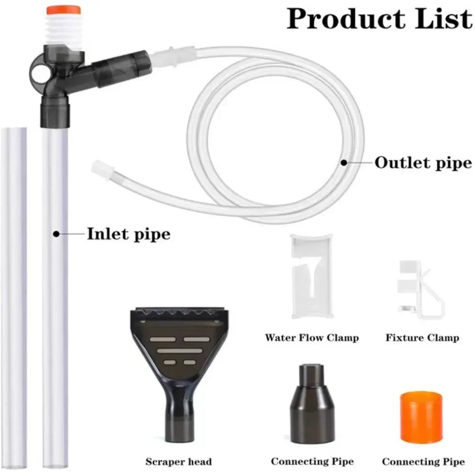Adjustable Water Flow Sand Cleaner Press-Type Siphon Pump Aquarium Gravel Cleaner with Glass Scraper Fish Tank Water Changer Kit
