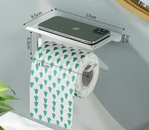 Aluminum Alloy Toilet Paper Holder Shelf With Tray Bathroom Accessories Kitchen Wall Hanging Punch-Free Toilet Paper Roll Holder