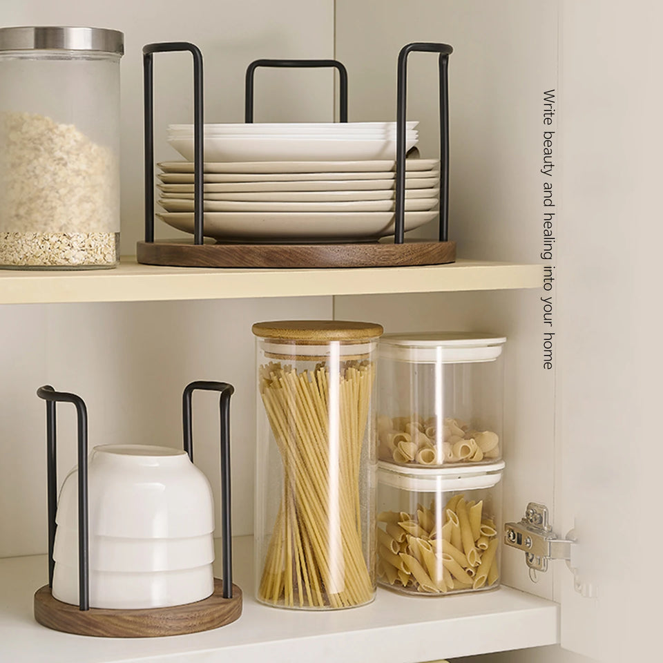 BAKALA Walnut kitchen bowl rack, countertop, multifunctional bowl and dish storage rack, draining utensil and bowl storage rack