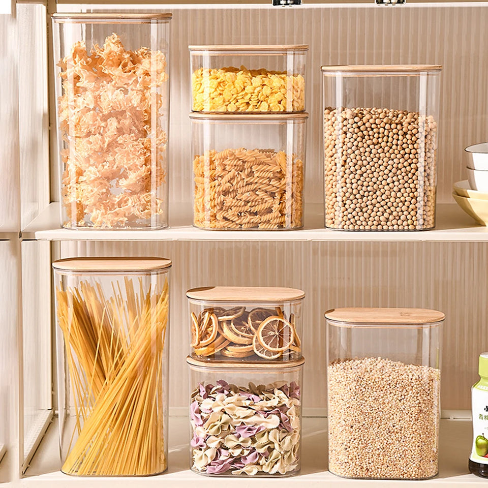 Hermetic Containers for Food Storage Pots Jar With Bamboo Lid Sealed Container Sugar Tea Cans Airtight Kitchen Coffee Jars