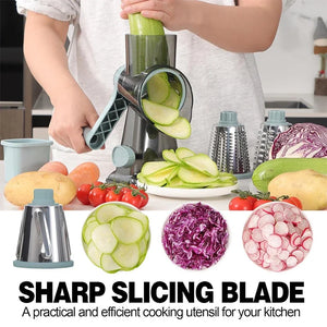 3-in-1 Rotary Cheese/Vegetable Grater & Nut Grinder, Manual Kitchen Slicer with Clear Container for Peanut/Food Prep