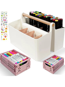 3 Pack Craft Organizers and Storage Set Portable Plastic Art Caddy with Handle & 2 Foldable Art Supply Storage Box Art Bin Craft