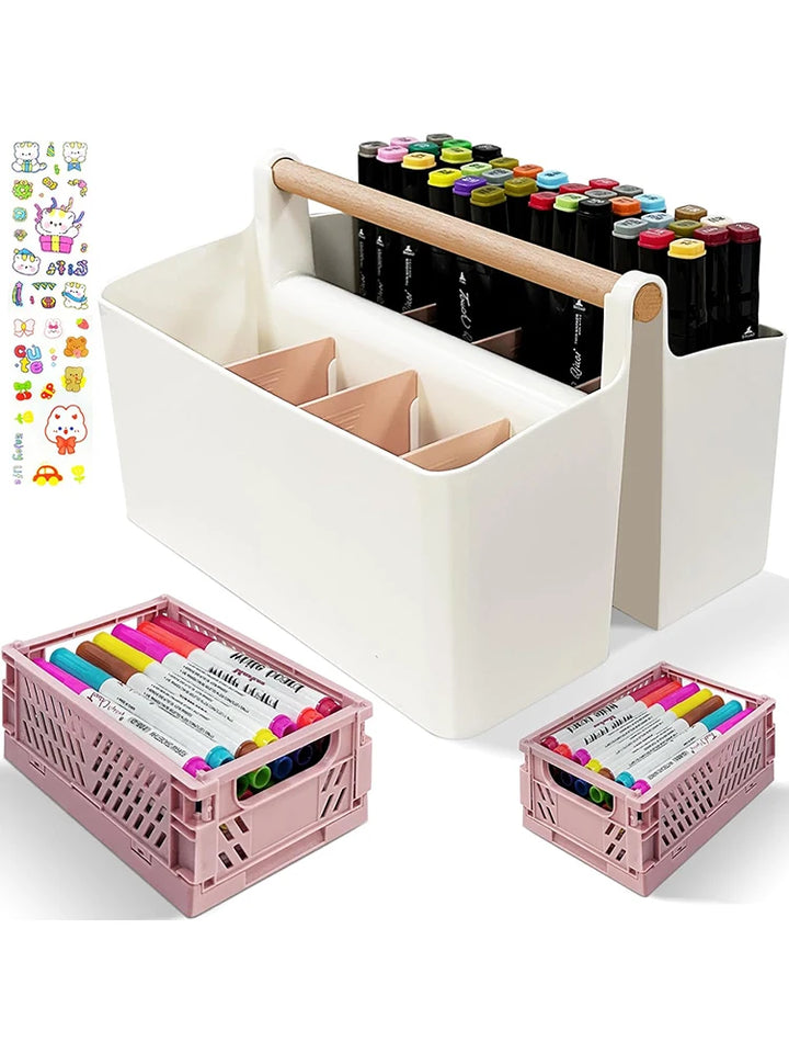 3 Pack Craft Organizers and Storage Set Portable Plastic Art Caddy with Handle & 2 Foldable Art Supply Storage Box Art Bin Craft