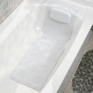 Non Slip BathTub Mat Suction Cup Bath Tub Pillow Headrest Long SPA Pillows Neck Cushion Hangable Waterproof Bathroom Accessories