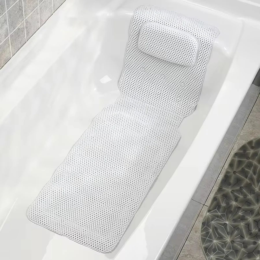 Non Slip BathTub Mat Suction Cup Bath Tub Pillow Headrest Long SPA Pillows Neck Cushion Hangable Waterproof Bathroom Accessories