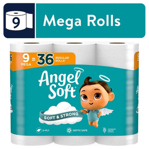 Household Toilet Paper 9 Mega Rolls 320 Sheets 2-Ply Soft Septic Safe Perforated