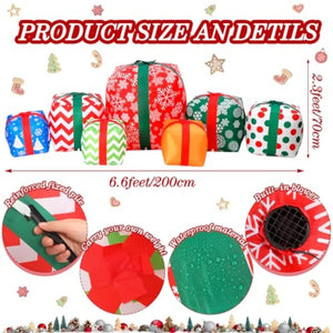 7 Pcs LED Inflatables Outdoor Decorations 6.6 Ft Inflatable Joy Santa Claus Large Blow up Decor for Xmas Party Yard Lawn Garden