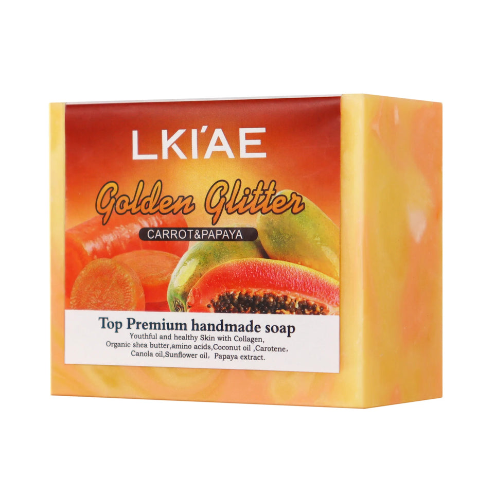 LKIAE Natural Carrot & Papaya Handmade Soap, Brightening, Clean Skin, Reduce Acne, Dark Spots, Face & Body Wash, 150g/3.53 oz