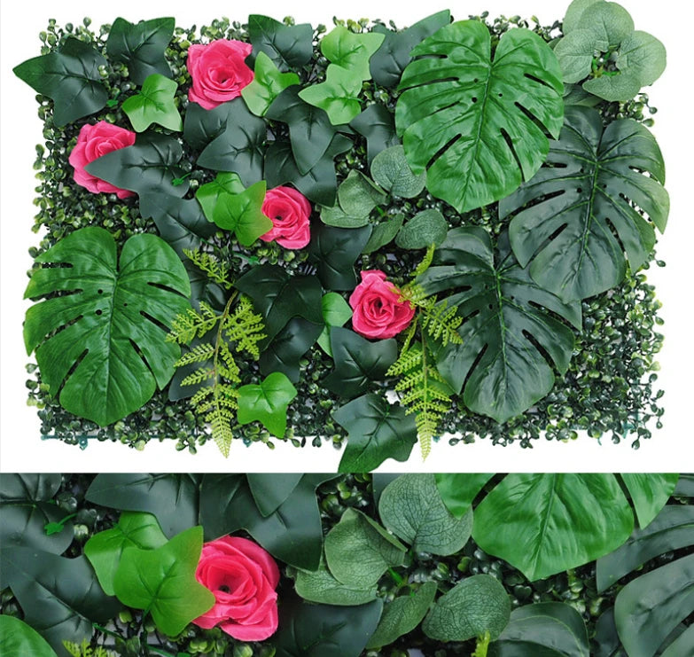 Green Artificial Plants Wall Panel Plastic Outdoor Lawns Fake Flowers Decor  Wedding Backdrop Party Garden Grass Flower Wall