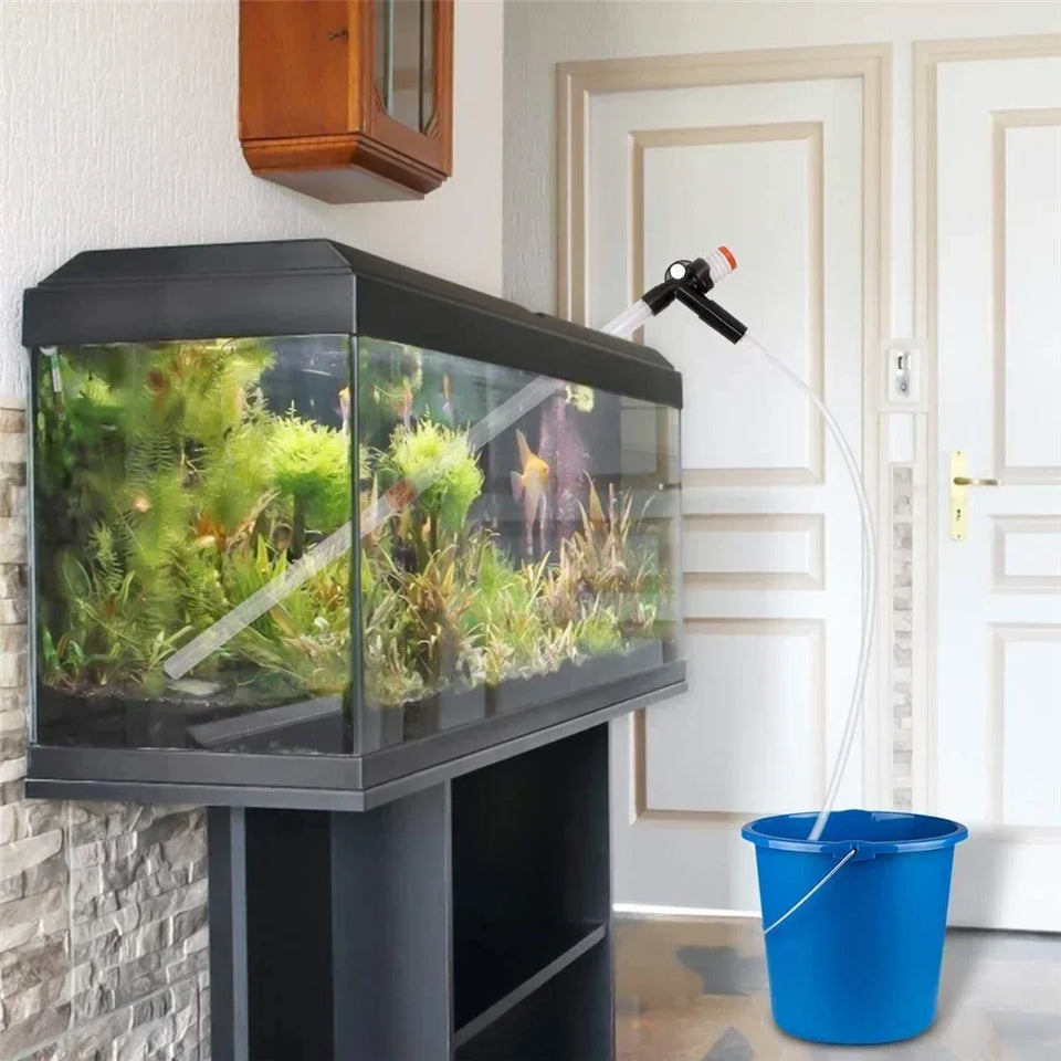 Adjustable Water Flow Sand Cleaner Press-Type Siphon Pump Aquarium Gravel Cleaner with Glass Scraper Fish Tank Water Changer Kit