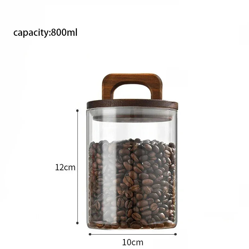 Clear Glass Jar with Bamboo Lid Sealed Canister Food Storage Container for Loose Tea Coffee Bean Sugar Salt Kitchen Gadgets