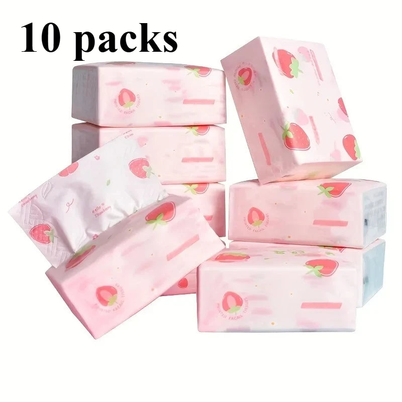 1 Pack/5 Packs/10Packs  of Strawberry Printed 4-layer Soft Paper, Household Paper, Toilet Paper, Napkins, Kitchen Paper