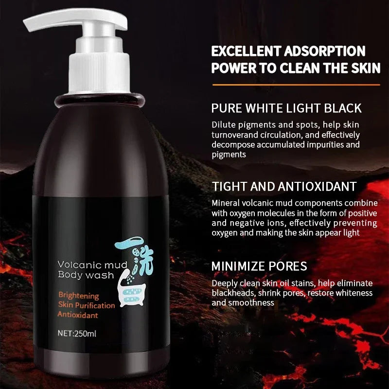250ml Volcanic Mud Skin Care Body Wash Brightening Skin Tone Deep Cleansing Body Wash