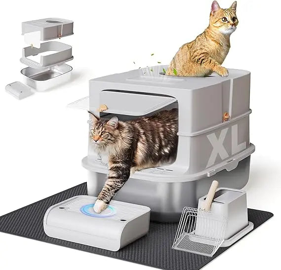 Extra Large Stainless Steel Covered Cat Litter Box for Large Cats