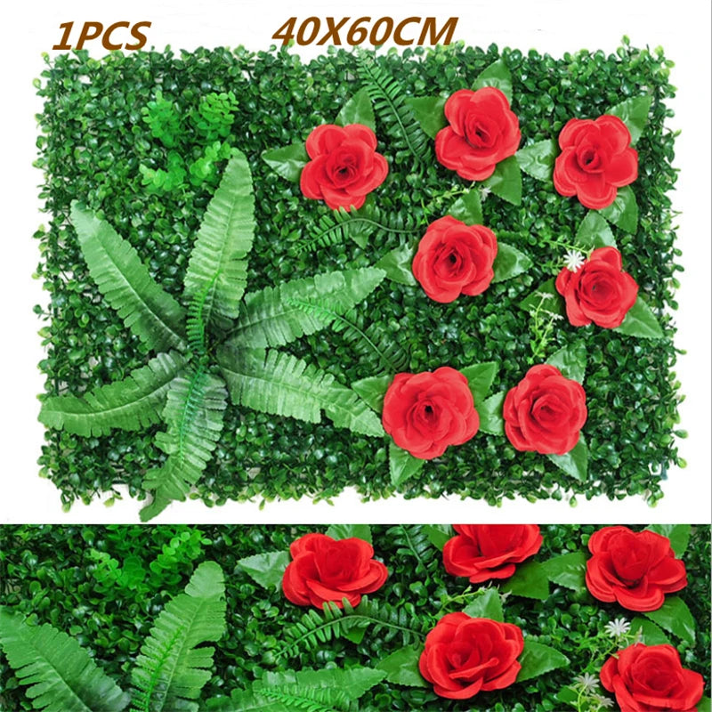 Green Artificial Plants Wall Panel Plastic Outdoor Lawns Fake Flowers Decor  Wedding Backdrop Party Garden Grass Flower Wall