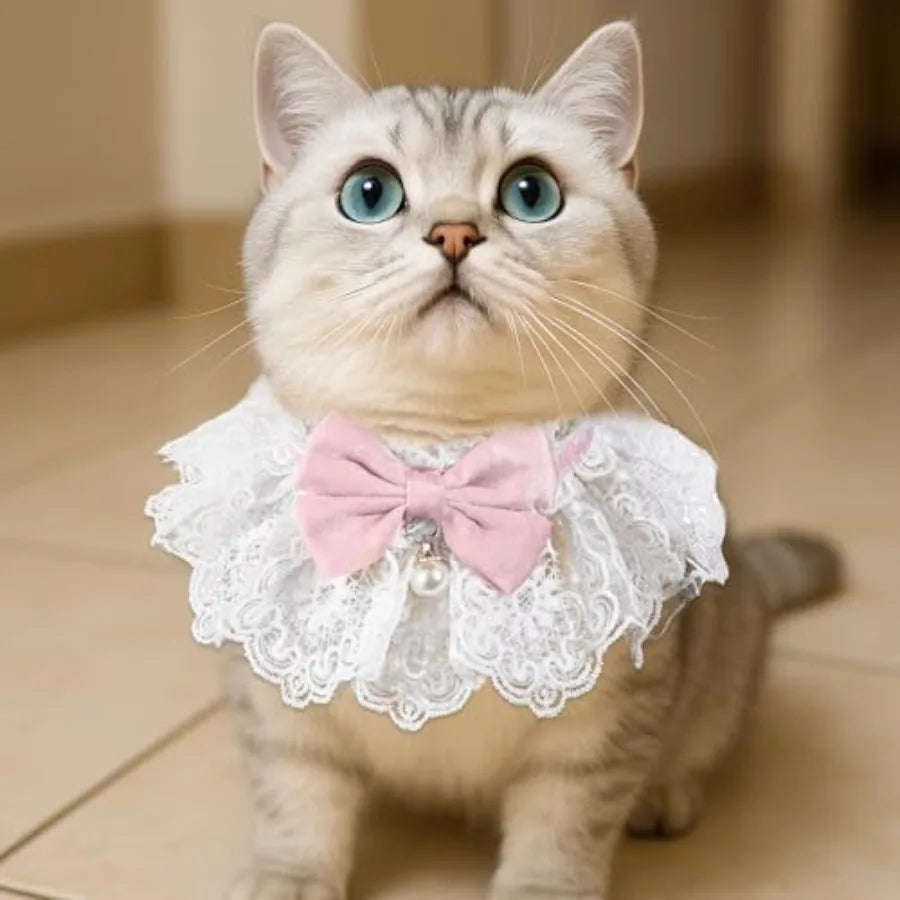 Cat Bow Collar Breakaway Kitten Collar with Cute Bow Tie Girl Cat Collars Cats Princess Costumes Pink Outfit for Kitty and Some