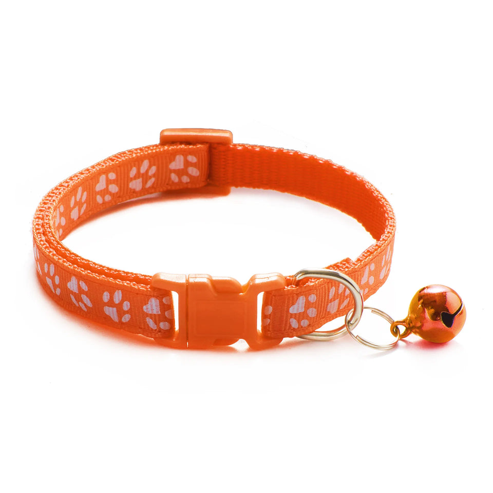 HABO Collar With Bell Cartoon Footprint Colorful Dog Puppy Cat Accessories Kitten Collar Adjustable Safety Bell Ring Necklace