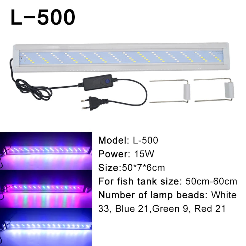 Super Bright Lamp LED Aquarium Light for Aquatic Plant Grow Fish Tank Extensible Clip RGB Waterproof Lamp 220-240V 20~70CM