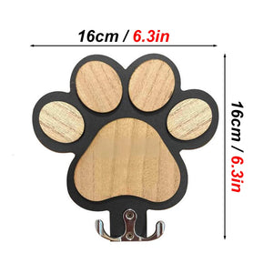 Paw Print Wooden Dog Leash Hanger Wall Hook for Collars & Coats Wood with Paw Design Leash Holder Claw Hook Gift for Dogs Lovers