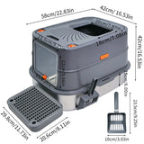 Enclosed Stainless Steel Cat Litter Box with Lid Extra Large for Big Cats Kitty Metal Litter Pan Tray High Wall Sides
