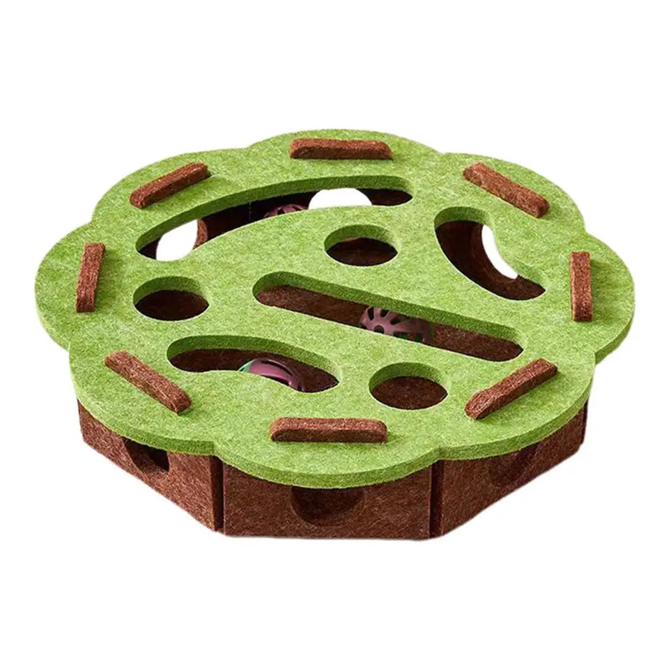Interactive Cat Puzzle Box Toy with Bell - Felt Maze Game for Mental Stimulation, Enrichment, Scratching Exercise for Indoor Cat