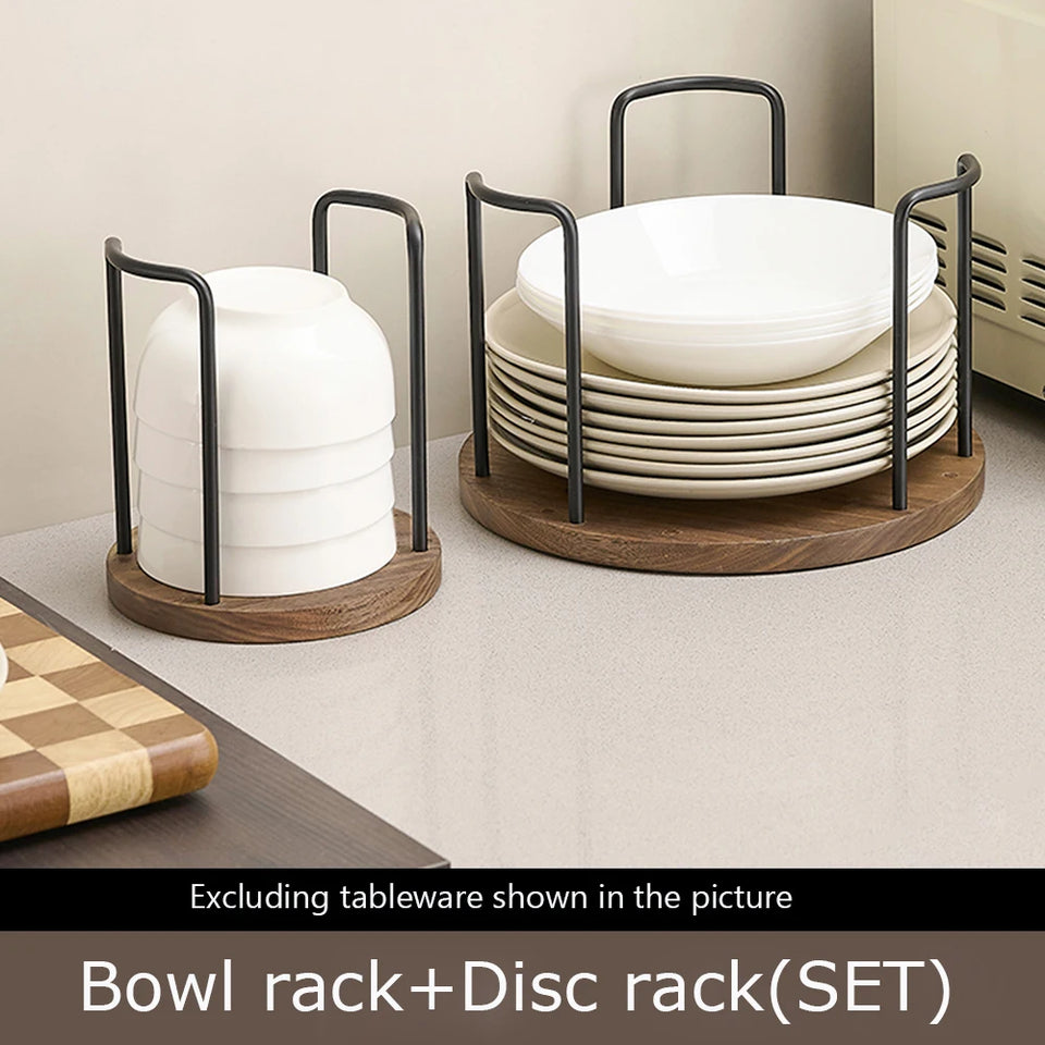 BAKALA Walnut kitchen bowl rack, countertop, multifunctional bowl and dish storage rack, draining utensil and bowl storage rack