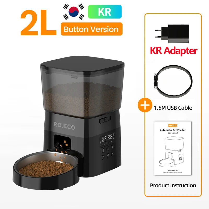ROJECO Automatic Cat Feeder Pet Smart Cat Food Kibble Dispenser Button Version Smart Control Auto Feeder For Cat Dog Accessories
