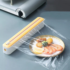 Practical Kitchen Tool Plastic Wrap Dispenser with Cutter, Adjustable Foil & Cling Film Storage Box Food Wrap Organizer