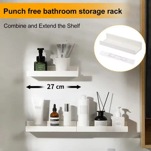 Multifunction Wall Mounted Bathroom Shelf ABS Self Adhesive Shower Storage Rack No-drill Stable Wall Organizer Kitchen Bathroom