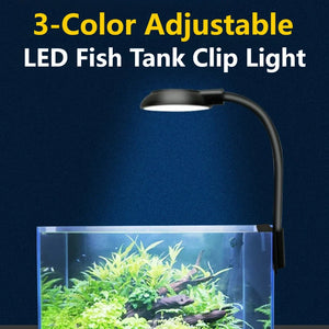LED Fish Tank Clip Lamp 3 Colors Adjustable USB Power Led Full Spectrum Waterproof Lamp for Small fish tank Aquarium Lights
