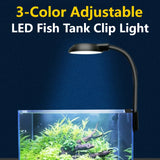 LED Fish Tank Clip Lamp 3 Colors Adjustable USB Power Led Full Spectrum Waterproof Lamp for Small fish tank Aquarium Lights