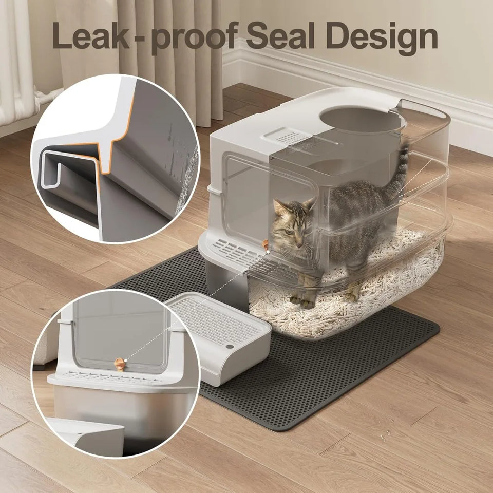 Extra Large Stainless Steel Covered Cat Litter Box for Large Cats