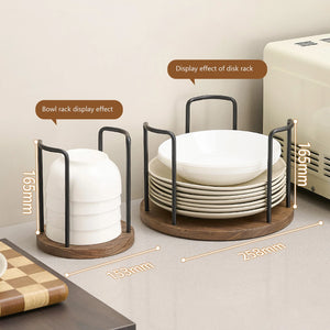 BAKALA Walnut kitchen bowl rack, countertop, multifunctional bowl and dish storage rack, draining utensil and bowl storage rack